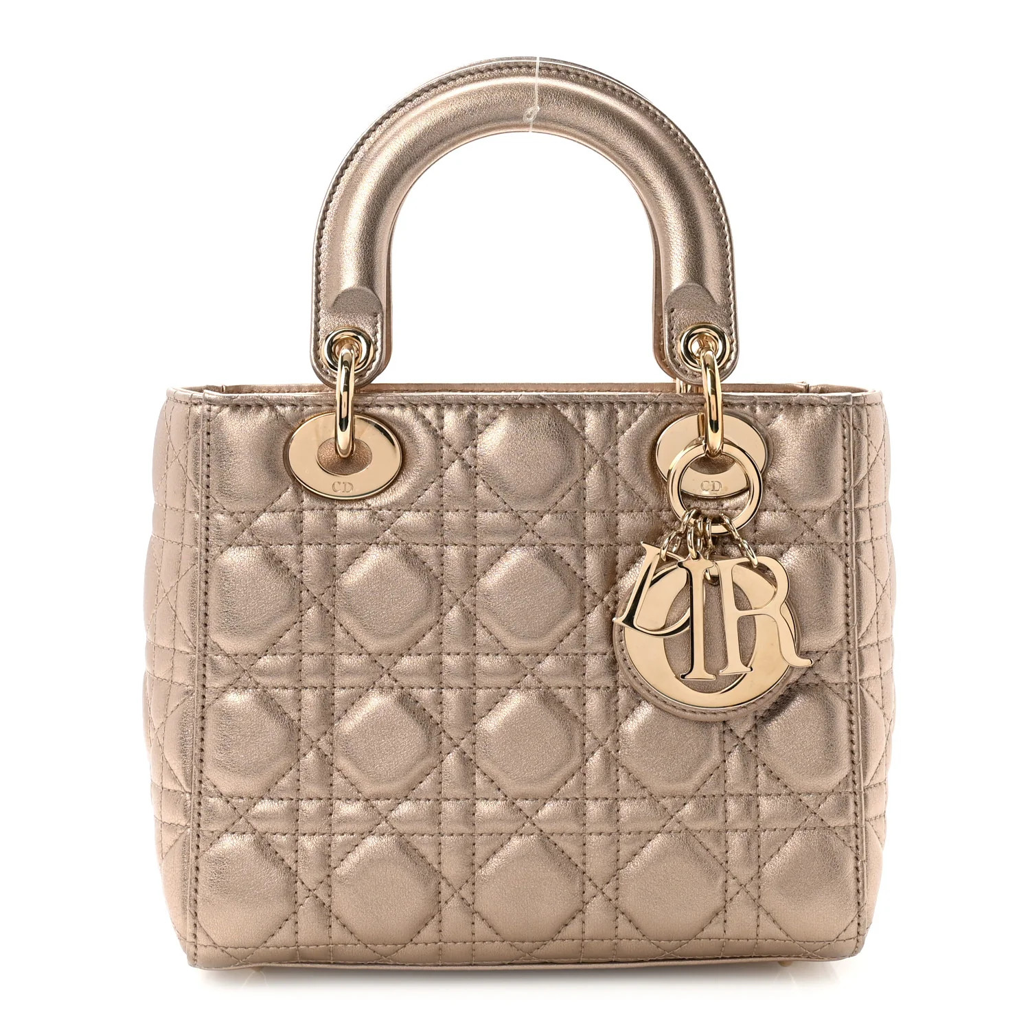Metallic Lambskin Cannage Small My ABCDior Lady Dior Gold | FASHIONPHILE (US)