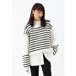 Fake Two-Piece Striped Hi-Lo Pullover in White | Chicwish