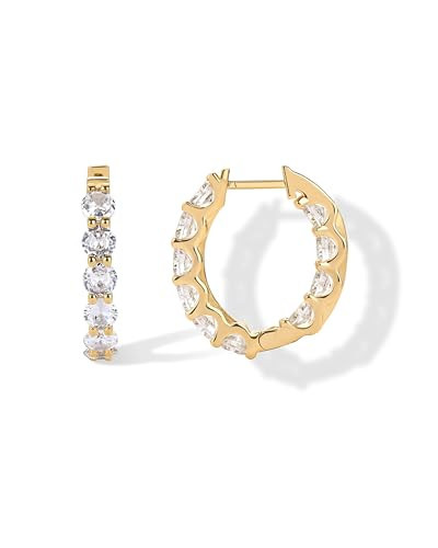 PAVOI 14K Yellow Gold Inside Out Hoop Earrings for Women with Cubic Zirconia and Hinged Closure | Bridal Hoop Earring Pair | Amazon (US)