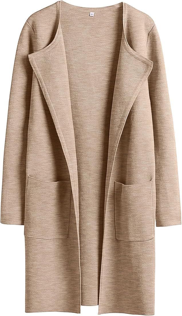 LOGENE Women's Cardigan Sweater Casual Lapel Open Front Long Jackets Fall Winter Wool Coat 2023 T... | Amazon (US)
