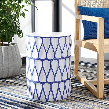Safavieh Home Collection Wallis Blue/White Ceramic Decorative Garden Stool ACS5202A | Amazon (US)