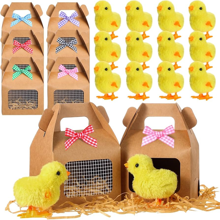 Ceenna 24 Pcs Easter Adopt a Chick Party Favors 12 Wind up Jumping Chick 12 Foldable Chicken Coop... | Amazon (US)