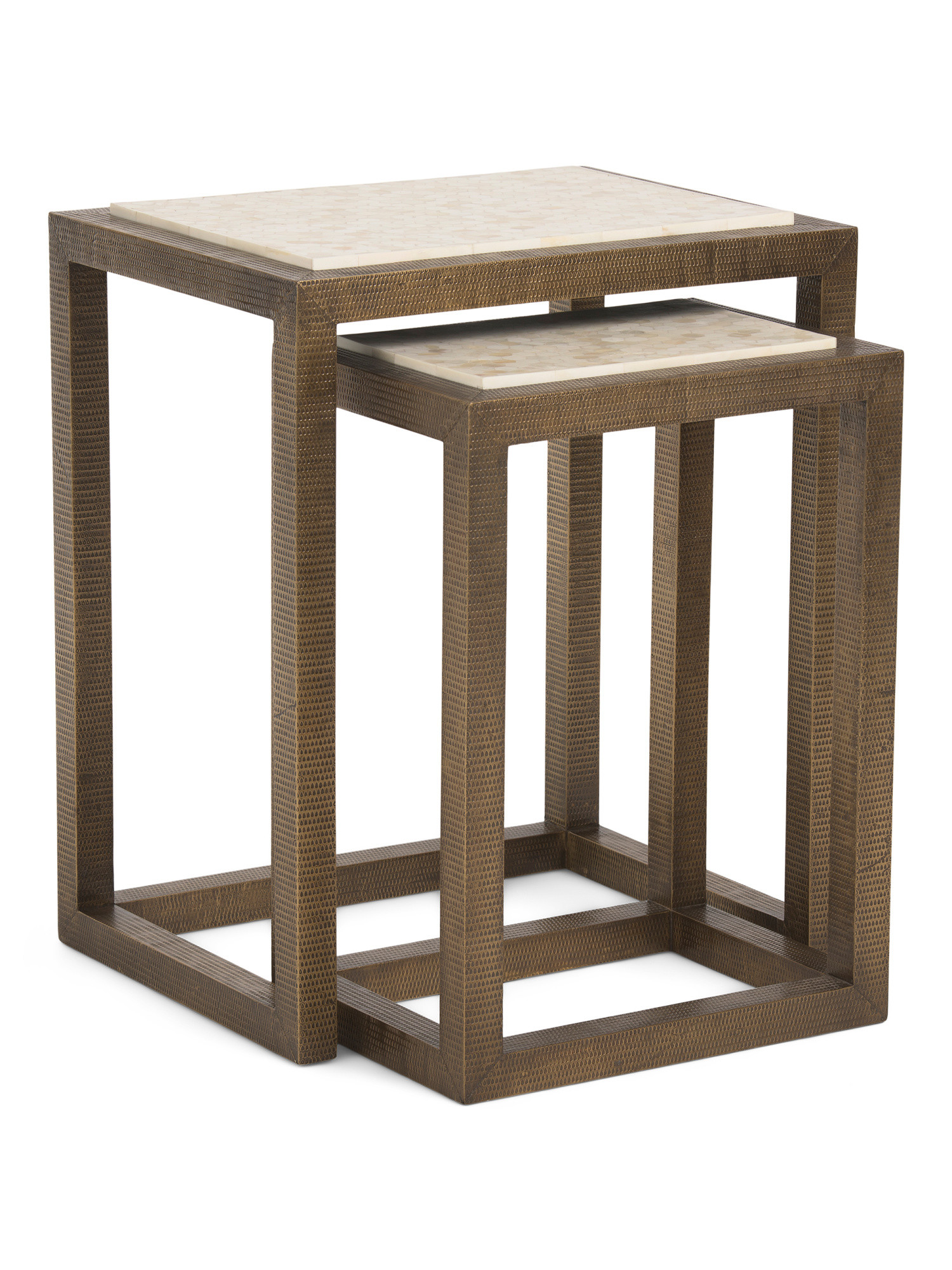 2pc Albaninni Stamped Brass Nesting Tables With Bone Top | TJ Maxx