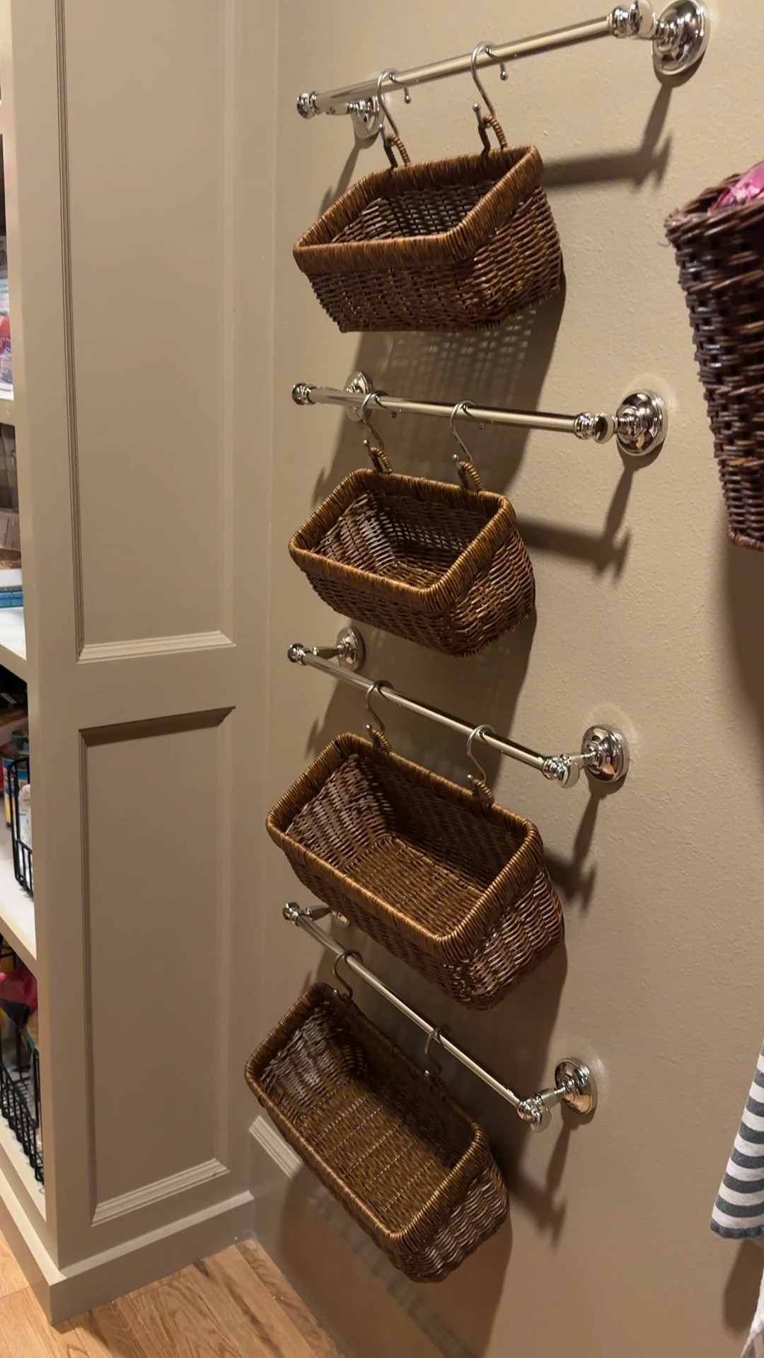 Pantry hanging baskets. Great for vertical storage, visible foods for kids to grab at eye level, and less countertop clutter! Bonus that more gets eaten because you can see it 👊🏼🍑🍎🍌

#LTKmomlife #LTKHome #LTKKids