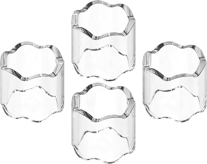 Scalloped Acrylic Napkin Rings Set of 4 (Clear) – Elegant Crystal Clear Napkin Holders for Dini... | Amazon (US)