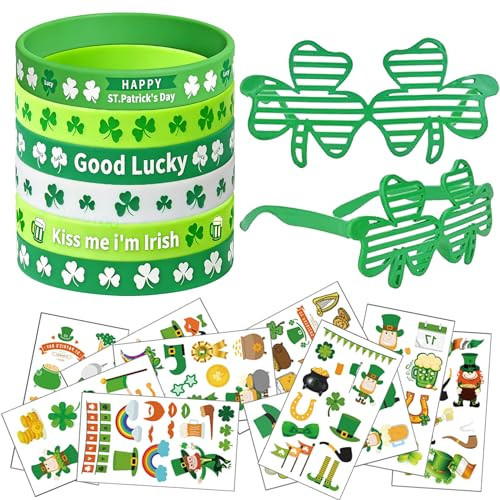 UOUYOO St. patricks day accessories Party Favors Set St. Patrick's Day Accessories Glasses Necklaces Tattoos Bracelets Decorations Supplies | Amazon (US)