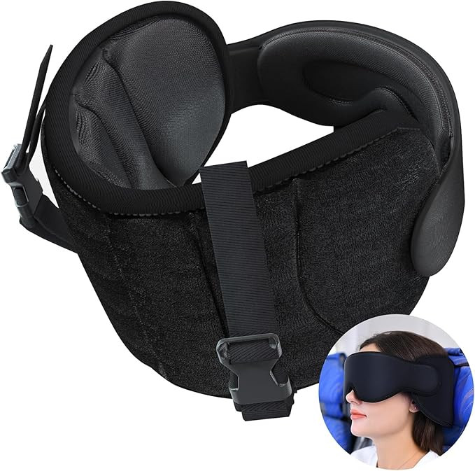 Travel Pillows for Airplanes, Airplane Pillow for Long Flight, Airplane Head Strap with Eye Mask ... | Amazon (US)