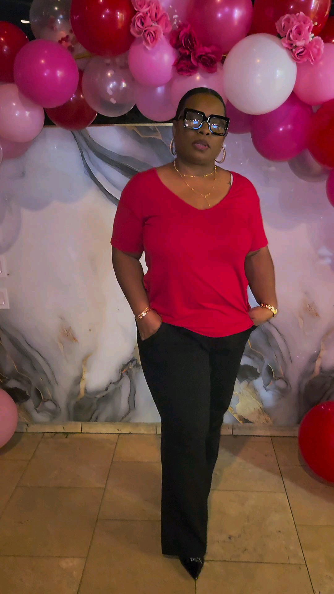 Try this chic casual look for a weeknight out. A lariat necklace, cute frames and a  sleek bun elevate your style

#LTKWatchNow #LTKOver40