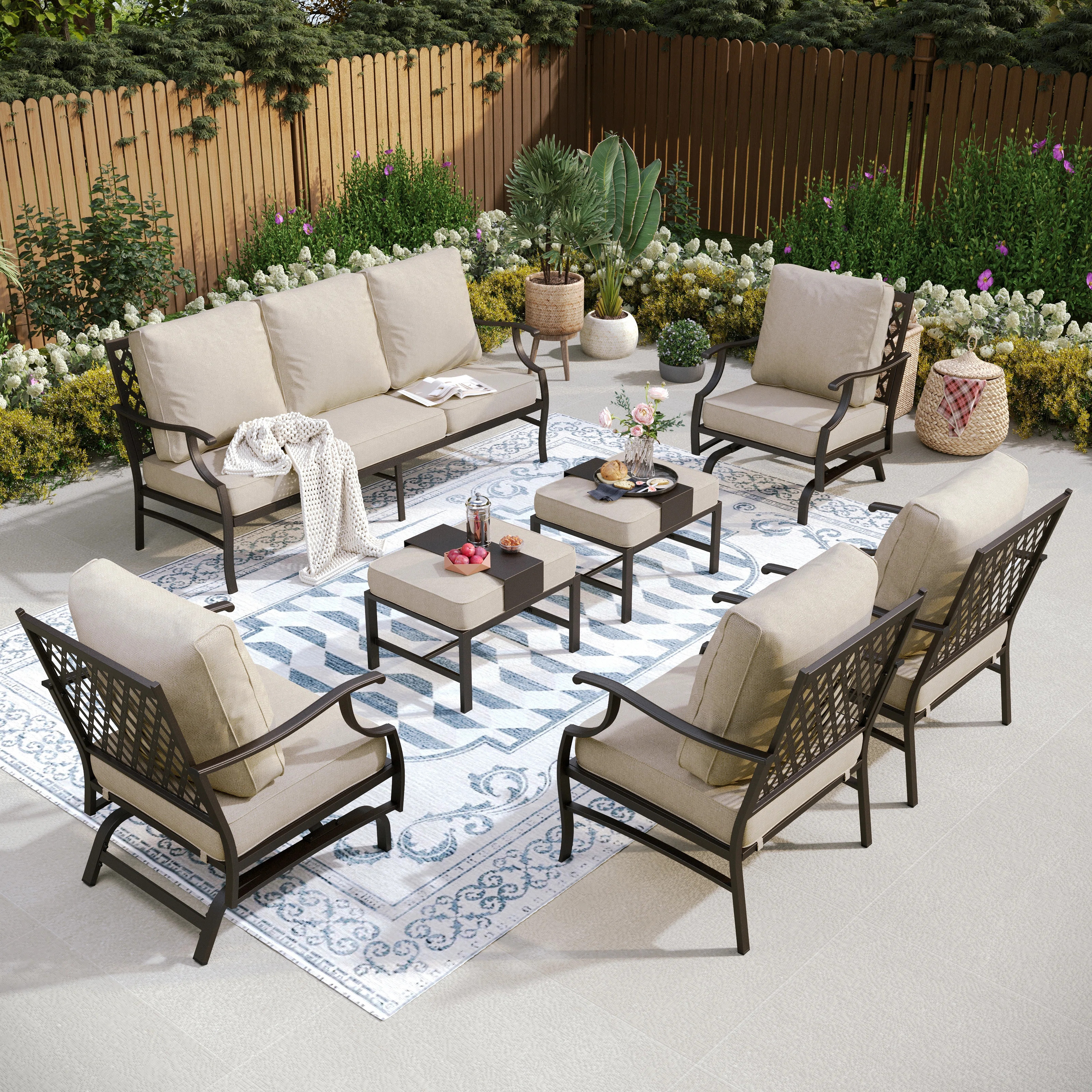 Asfand 9 - Person Patio Conversation Set with 2 Rocking Lounge Chairs  & Sofa | Wayfair North America