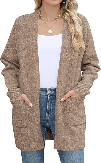 Micoson Women's Long Sleeve Open Front Knit Cardigan Sweaters 2025 Casual Loose Jacket Coat with ... | Amazon (US)