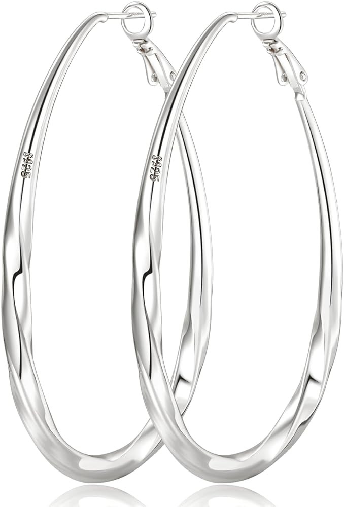 Oval 925 Sterling Silver Hoop Earrings, Medium Silver Hoop Earrings for Women Lightwieght Big Sil... | Amazon (US)