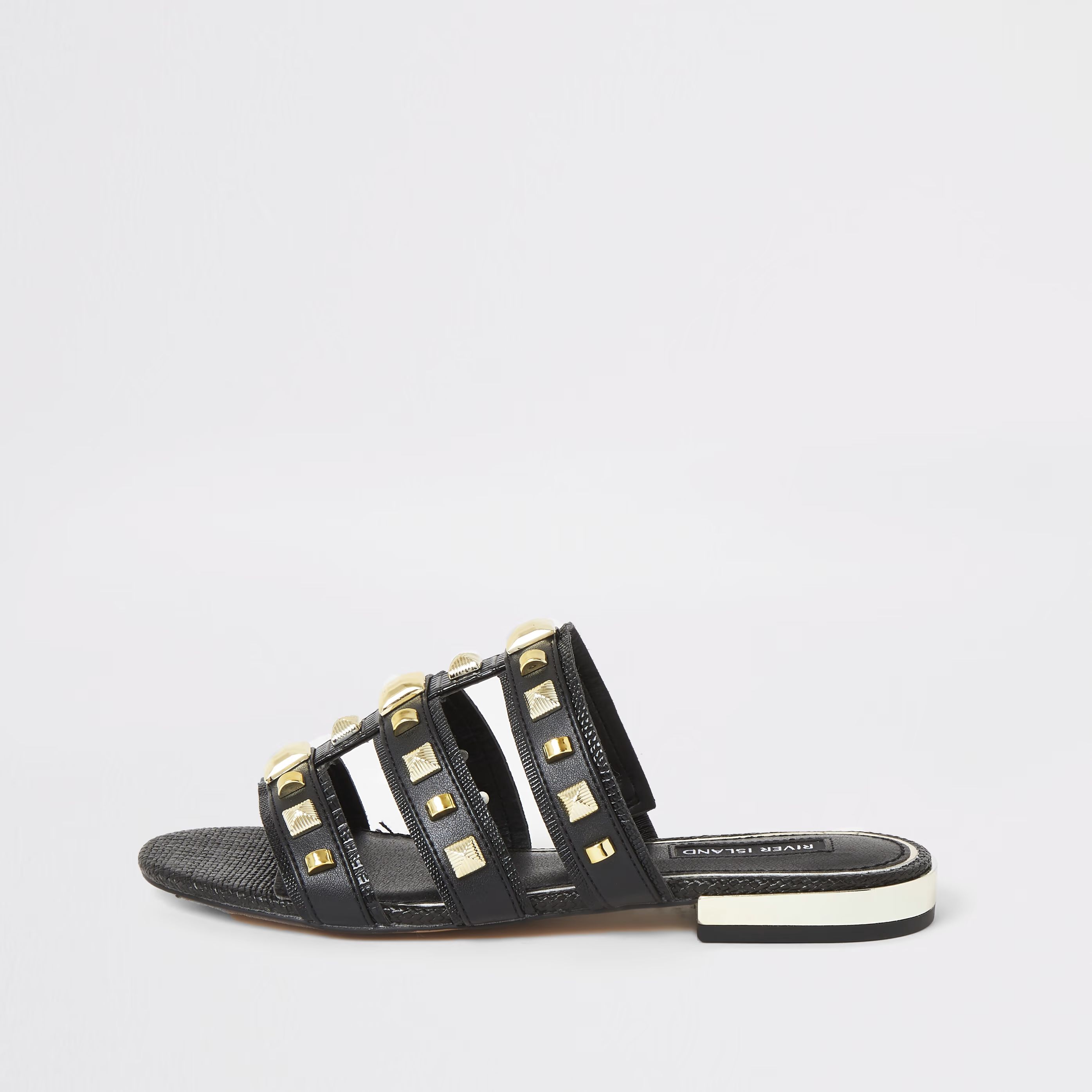 River Island Womens Black studded caged Mule sandals | River Island (UK & IE)