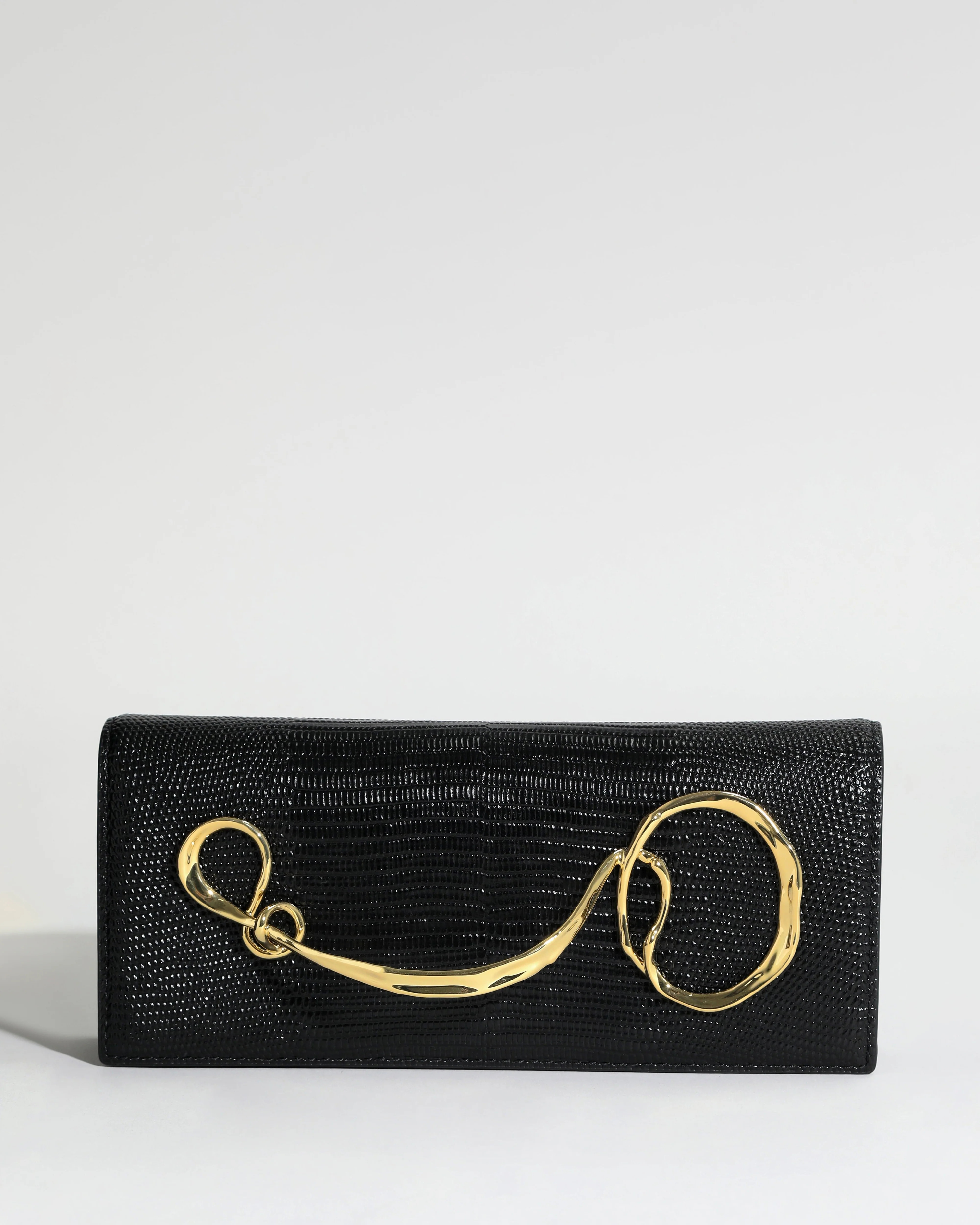 Twisted Gold Black Leather Clutch – ALEXIS BITTAR | Alexis Bittar