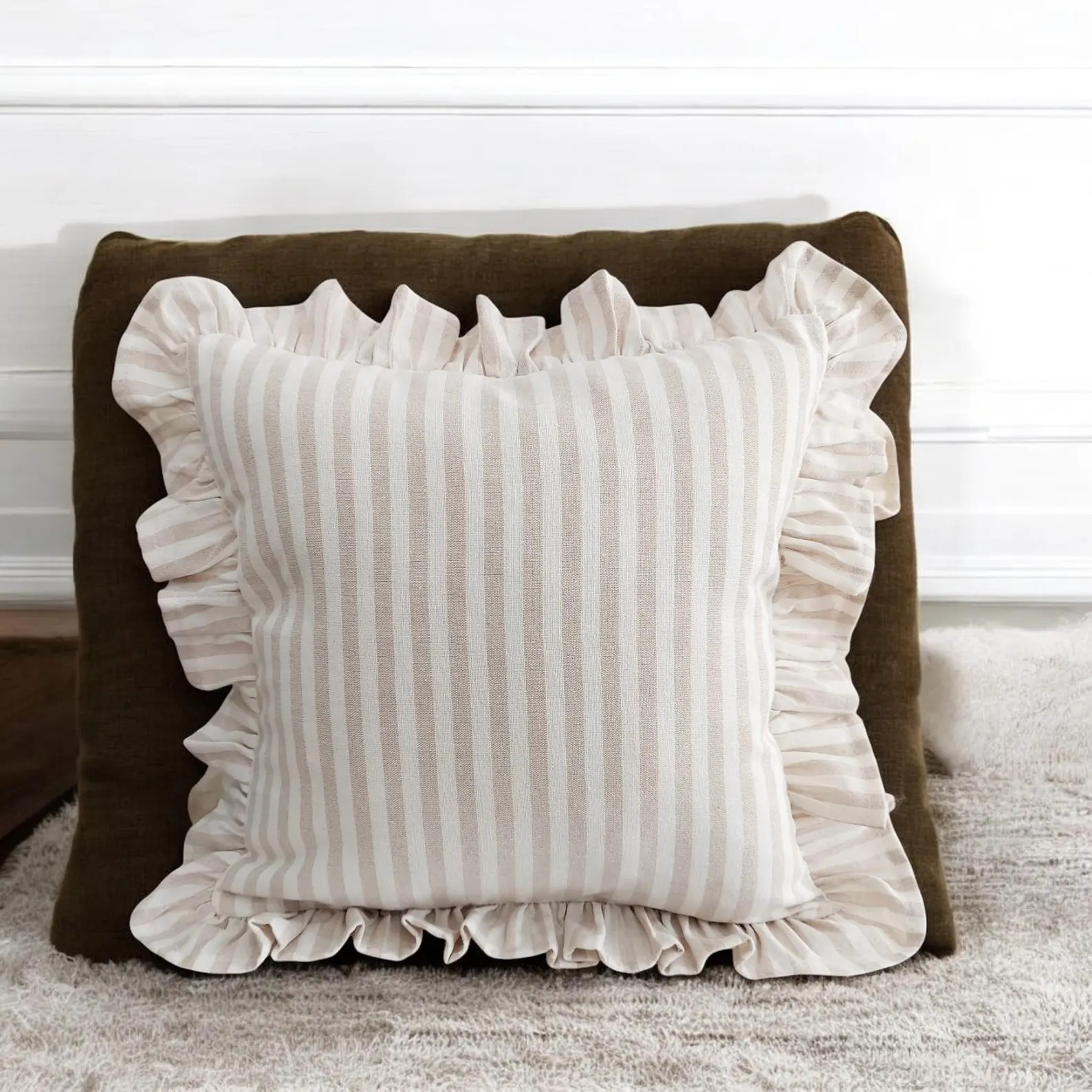 Bohemian Frill Linen Striped Pillow Cover - Different Color Options With Frill Edges - Linen Lulu... | Etsy (US)