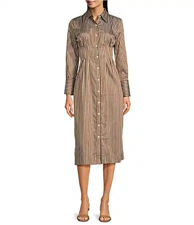 J.McLaughlin Whit Stripe Print Point Collar Long Sleeve Shirt Dress - 14 | Dillard's