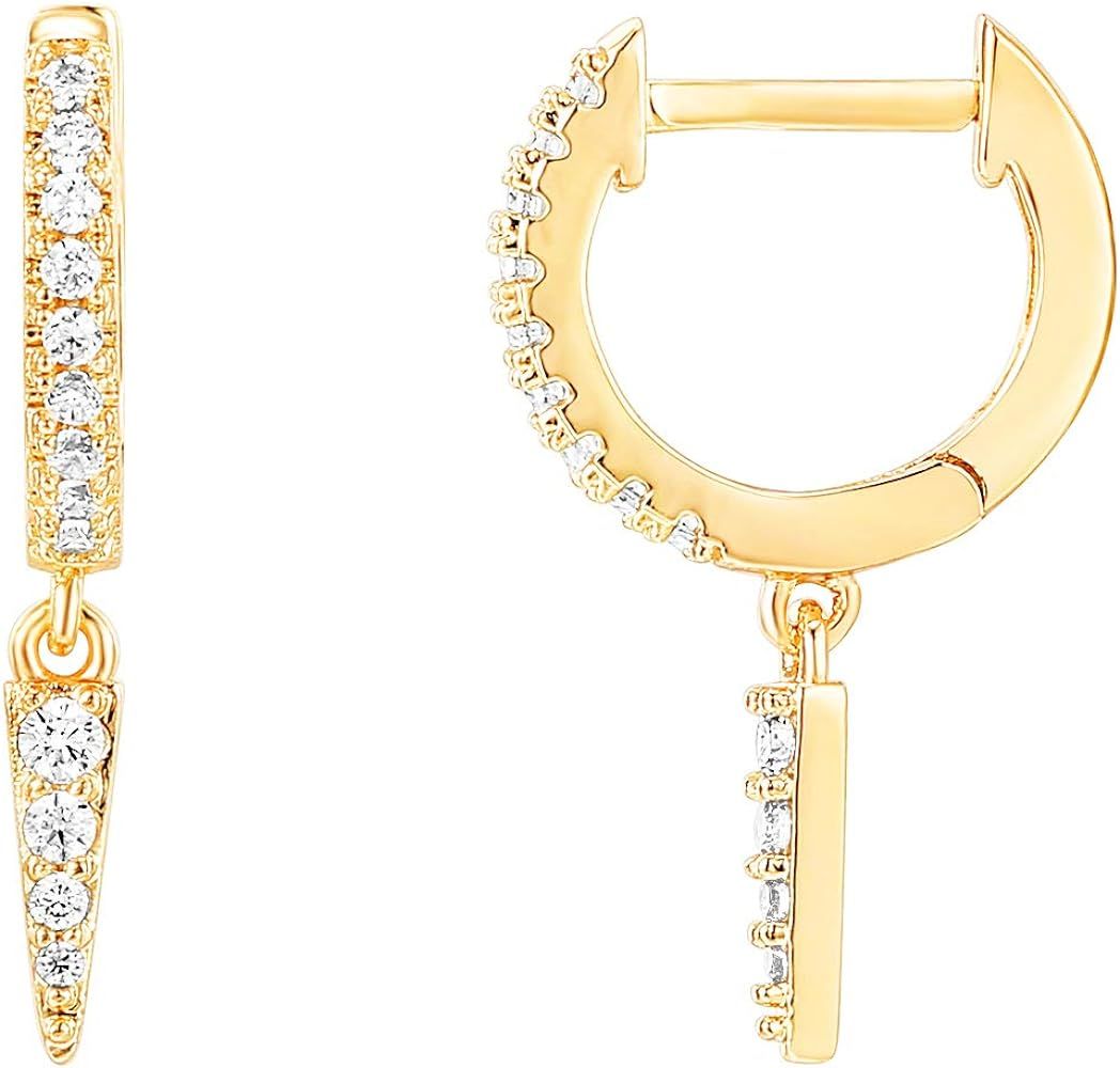14K Gold Plated S925 Sterling Silver Post Drop/Dangle Huggie Earrings for Women | Dainty Earrings | Amazon (US)