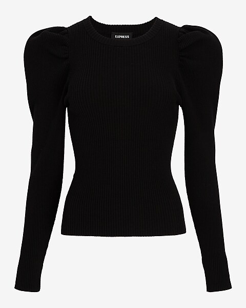 Ribbed Puff Sleeve Sweater | Express