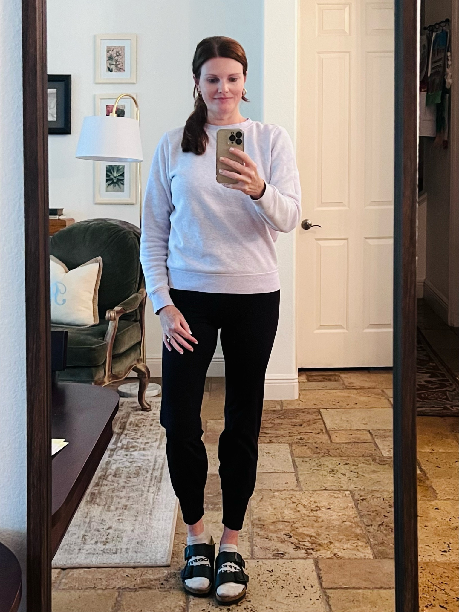 Today’s work from home outfit was all about comfort! Yes, you can wear socks with Birkenstocks.. and yes it’s cozy! I shared these joggers from Terez last week too! They are so soft and comfortable, and flattering!

#birkenstocks #joggers #workfromhome #realoutifs

#LTKworkwear #LTKover40 #LTKstyletip
