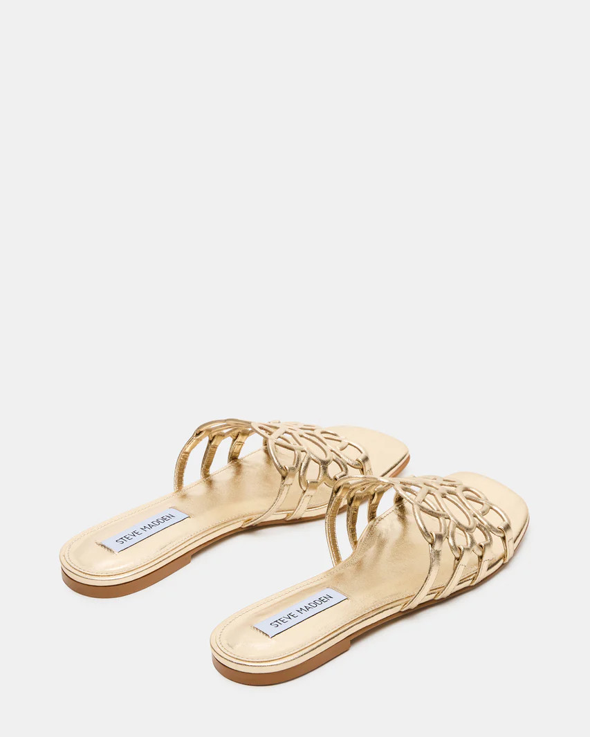 LOTUS Gold Leather Square-Toe Slide Women's Sandal | Steve Madden (US)