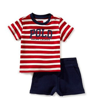 Ralph LaurenBaby Boys Short-Sleeve Striped Logo Jersey T-Shirt & French Terry Shorts Set | Dillard's