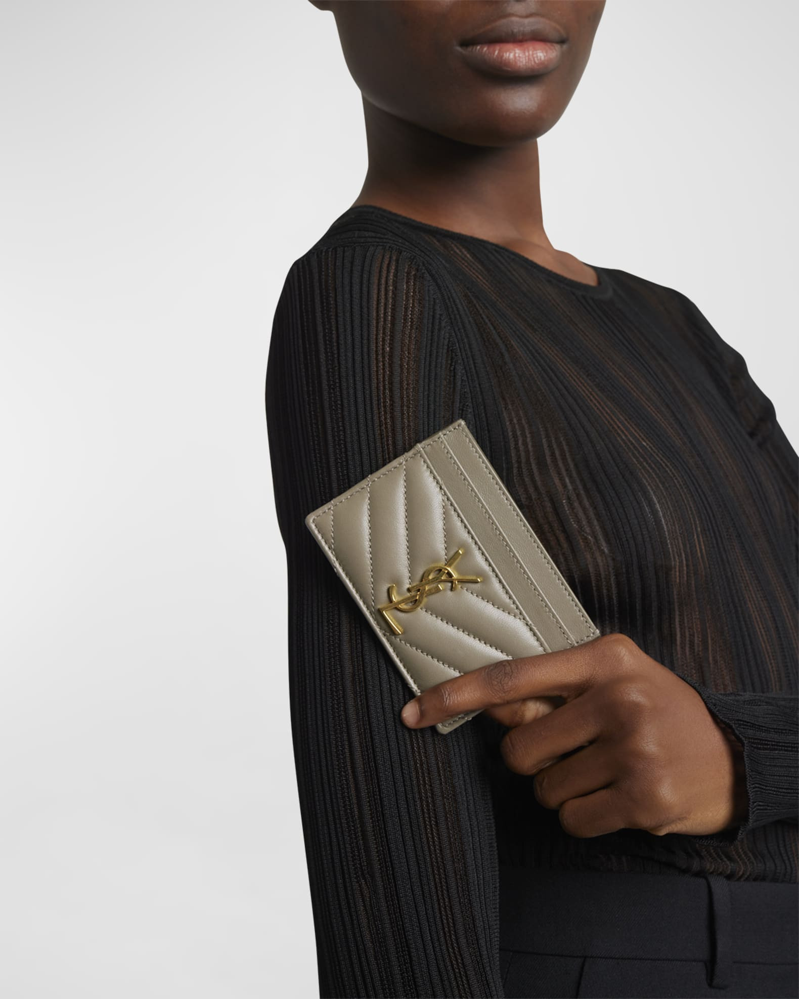 Saint Laurent YSL Monogram Card Case in Quilted Smooth Leather | Neiman Marcus