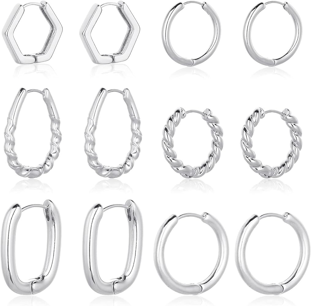 Wgoud Chunky Hoop Earrings Set 14K Gold Hoop Earrings for Women Hypoallergenic, Thick Hoops Earri... | Amazon (US)