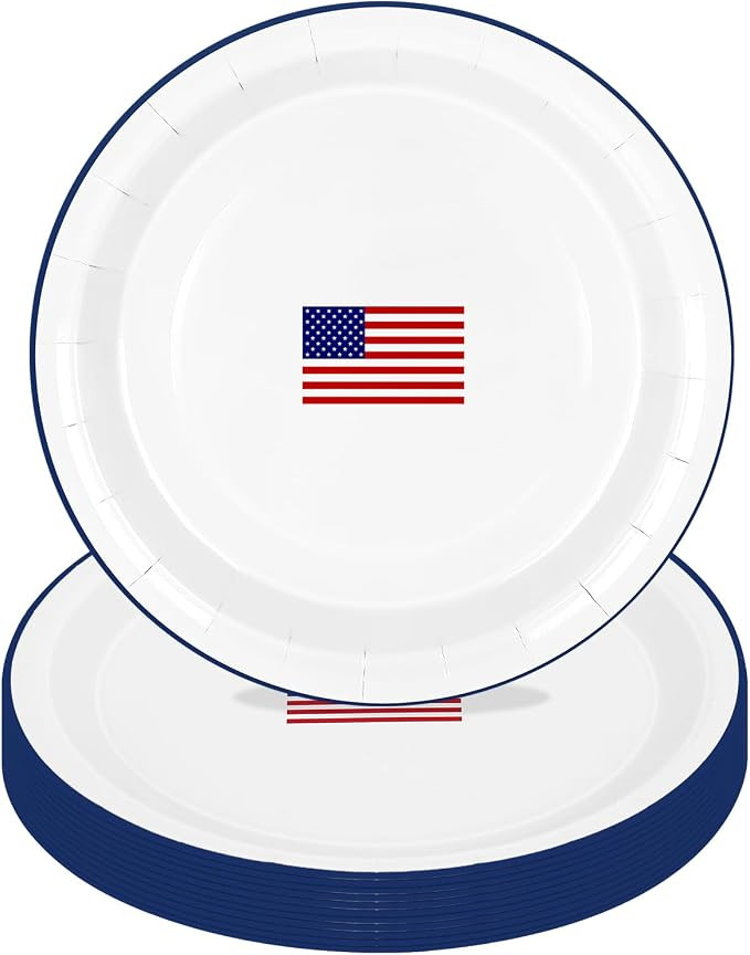 JarThenaAMCS 50 Pcs Patriotic Paper Plates 9 Inch Disposable Plate American Flag Dinner Plate for... | Amazon (US)
