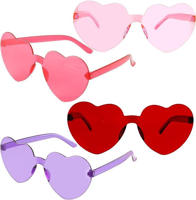 WRNZL Heart Sunglasses Bulk Set of 4 Rimless Clear Sunglasses,Cute Fun Colored Rave Party Sunglas... | Amazon (US)
