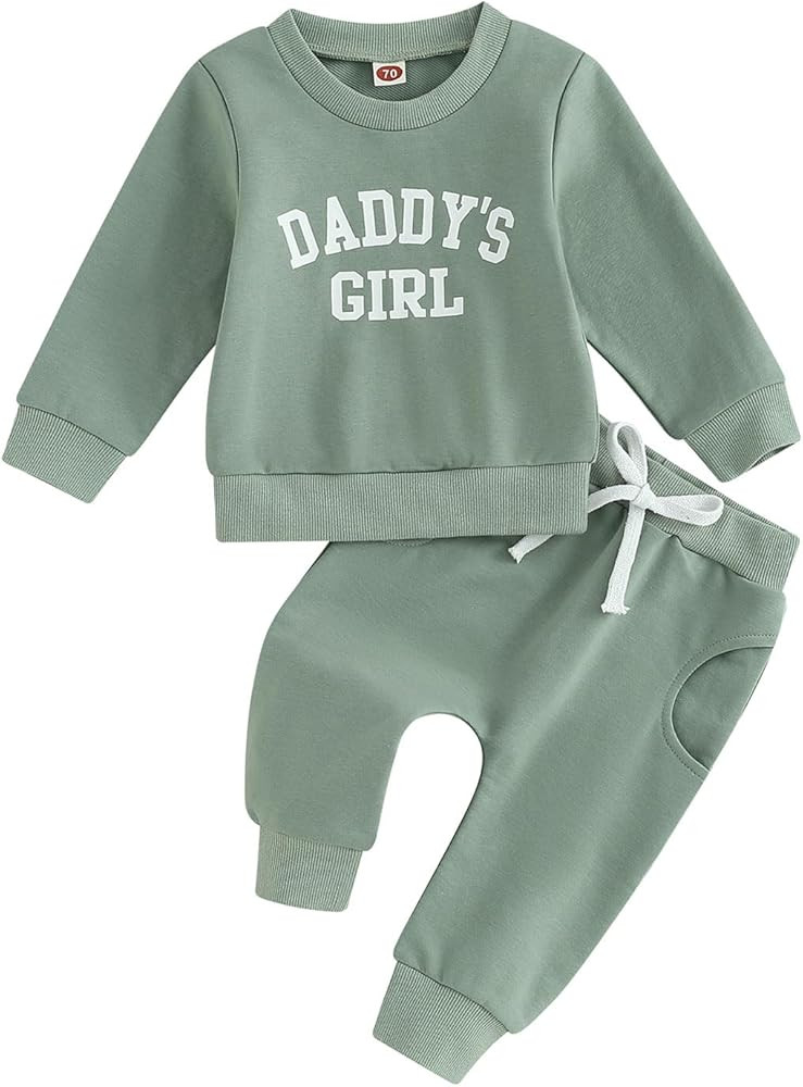 Toddler Baby Girl Clothes Daddys Girl Long Sleeve Pullover Sweatshirt Stretch Jogger Pants Infant... | Amazon (US)