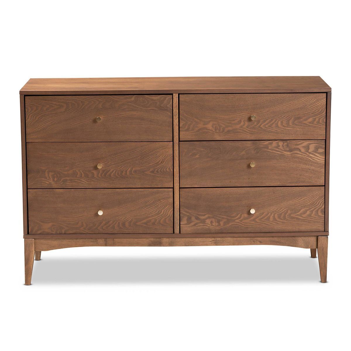 Landis Wood 6 Drawer Dresser Ash Walnut/Gold - Baxton Studio | Target