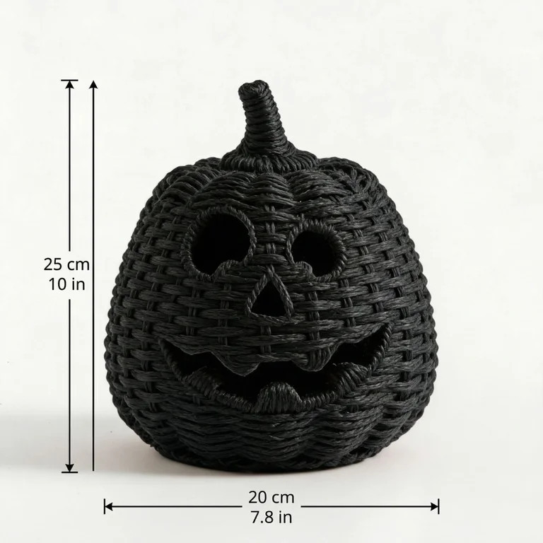 Decorr 10 Inch Halloween Jack-O'-Lantern Basket with Lid - Black Rattan Pumpkin Figurine Decor, H... | Walmart (US)