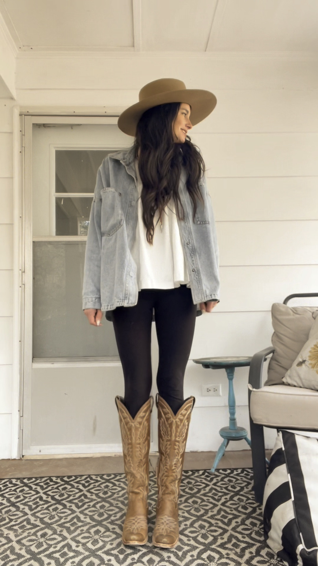 Hat - GigiPip 
Bandana and Bolo - TheNovemberMaker
Jean Jacket - ChicbyAlly
Babydoll Top- Three Birds Nest
Leggings- Walmart 
Boots - Lane

#LTKShoeCrush #LTKMostLoved #LTKWatchNow