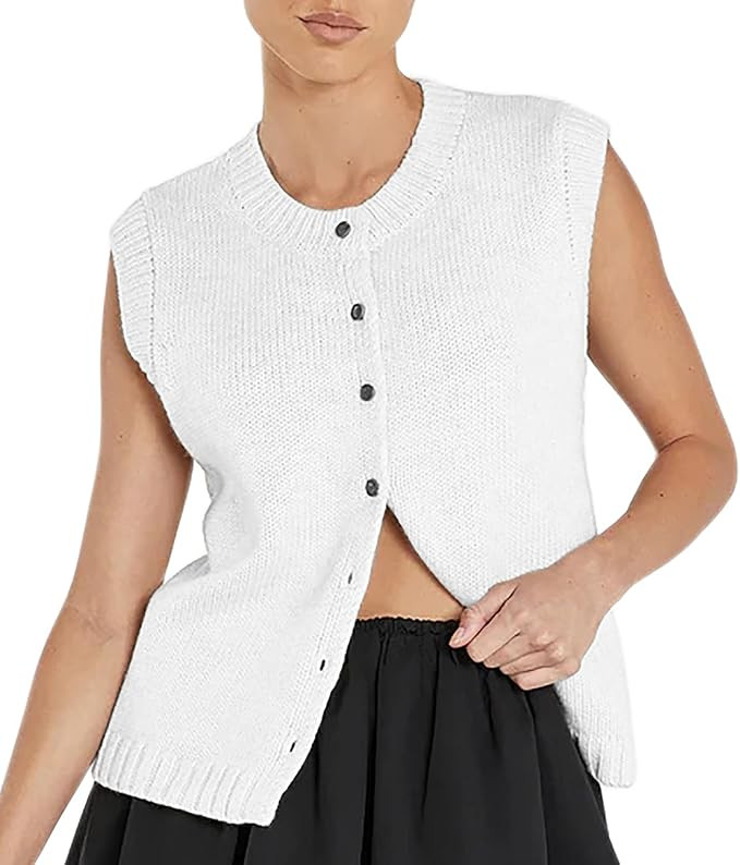 Cioatin Women Summer Knit Sweater Vest 2024 Sleeveless Button Down Loose Cardigan Tank Shirt Top ... | Amazon (US)