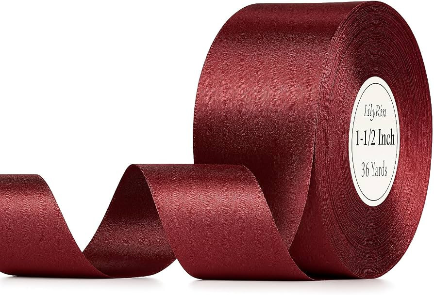 Burgundy Ribbon 1.5 Inch 36 Yards Satin Roll Perfect for Hair Bows 1-1/2 Art Wedding Wreath Scrap... | Amazon (US)