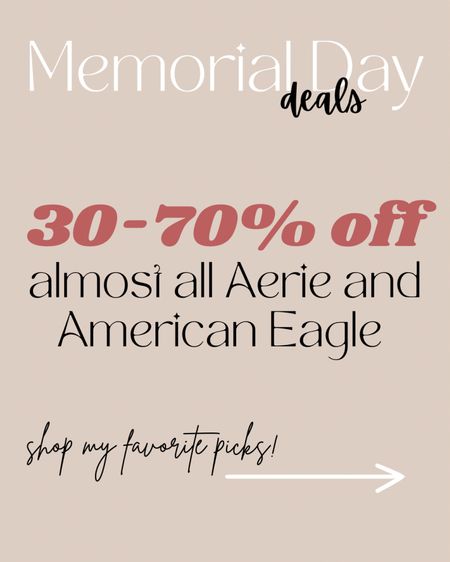 Memorial Day deals! I’ll be posting content all week. This deal is for Aerie and American Eagle. 30-70% off EVERYTHING. I’ve linked my first round of picks below, which is the swimwear, all pieces are ONLY $12!! 

Swimwear, swimsuit, bikini, aerie, aerie swim, bathing suit, sales, Memorial Day deals, Memorial Day sale, deal of the day, daily deals, sale finds, sale alert, swimsuit sale, beach, travel, summer, resort, cruise, pool day 
#sale #aerie #dailydeals #swim

#LTKSwim #LTKSaleAlert #LTKTravel