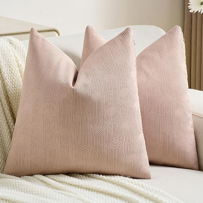 FUTEI Pink Chenille Decorative Throw Pillow Covers 18x18 Inch Set of 2,Soft Cozy Striped Geometri... | Amazon (US)