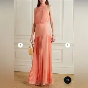 NWT Veronica Beard Lilliana plissé-crepe halterneck maxi dress Bright Coral Sz 6 | Poshmark