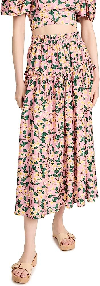 Moon River Women's Floral Print Shirred Ruffle Midi Skirt | Amazon (US)