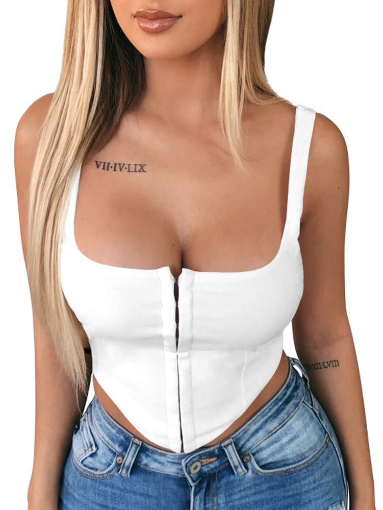 TOB Women's Sexy Sleeveless Central Single-Row Clasp Club & Night Out Crop Tank Top | Amazon (US)