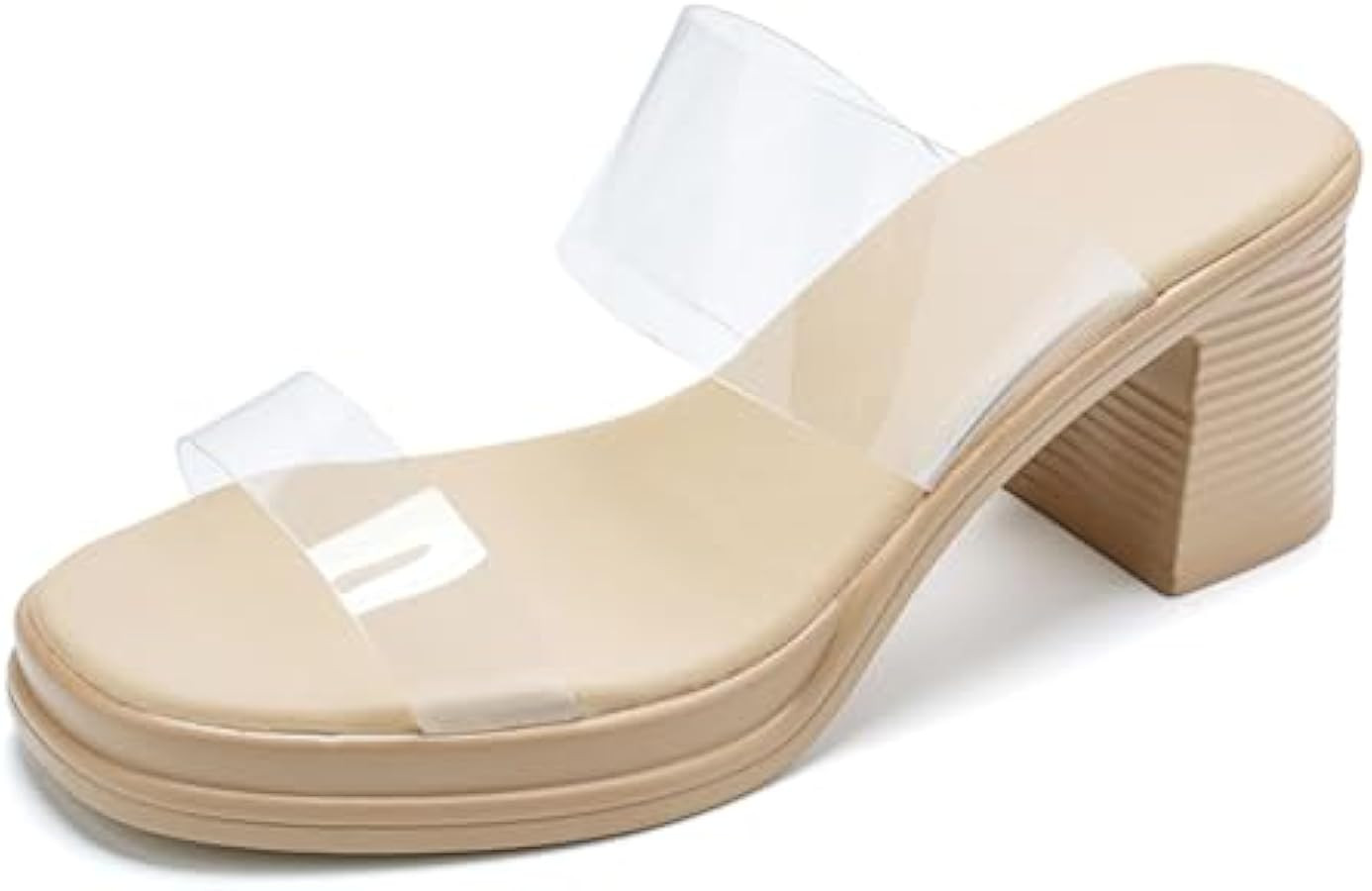 Women'S Transparent Two Strap Platform Block High Heel Sandals Sexy Square Open Toe Non-Slip Slip... | Amazon (US)