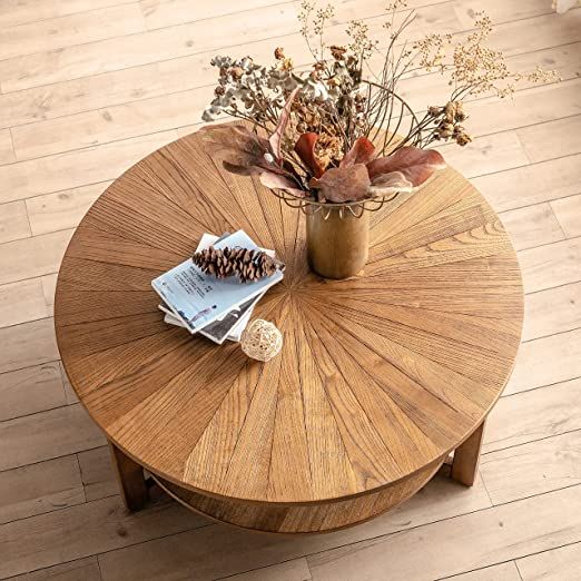 Gexpusm Round Wood Coffee Table, Natural Wood Coffee Table, Round Solid Wood Center Large Circle ... | Amazon (US)