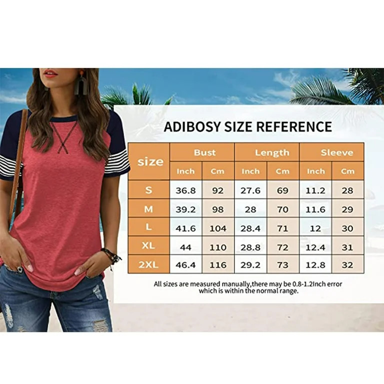 TEMOFON Summer Short Sleeve Tops for Women Color Block Casual Tunic Crew Neck Striped T Shirts Ye... | Walmart (US)