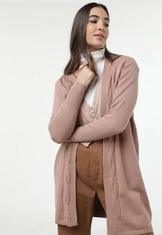 Maxi Cardigan Tricot Facinelli by MOONCITY Texturizado Rosa | Dafiti (BR)