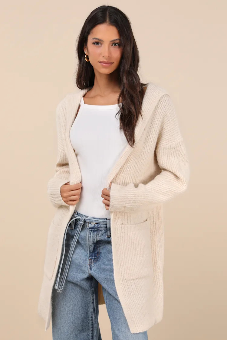 Snuggly Favorite Cream Hooded Duster Cardigan | Lulus