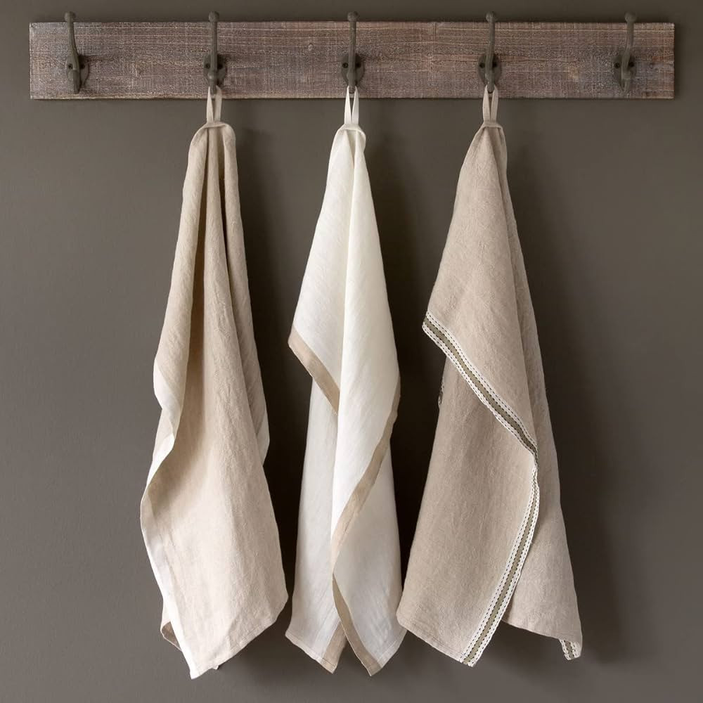 EXW00166 Soft Linen Banded Dish Towels, Neutral Assortment, 27.5- inch Length | Amazon (US)