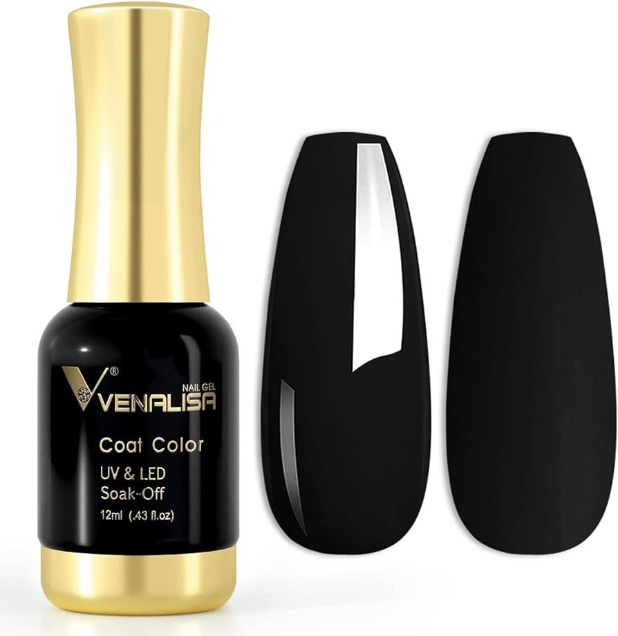 VENALISA Gel Nail Polish, 12ml Black Color Soak Off UV LED Nail Gel Polish Nail Art Starter Manic... | Amazon (US)