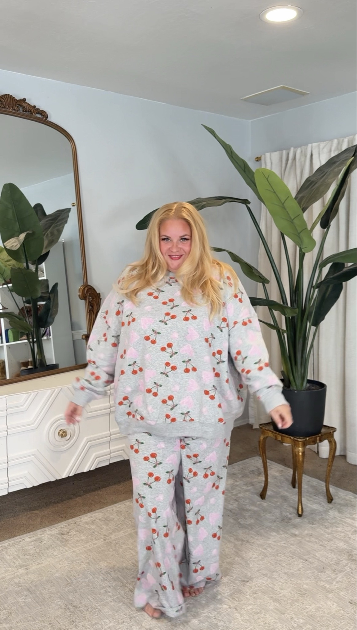 Cute pajamas that don’t feel childish 🍒

This set is soft, stretchy, and actually roomy without being oversized in a sloppy way. The sweatshirt has a relaxed fit that doesn’t cling, and the pants have that easy drape that makes them comfortable to sleep in or lounge all morning.

The cherry print is fun but still wearable, and the fabric is cozy without being too hot. Perfect for slow mornings, travel, or cozy nights at home.

Linked in my LTK with sizing details.

#LTKOver40 #LTKMidsize #LTKPlusSize