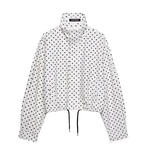 JoinQueen Women Polka Dot Jacket Stand Collar Cropped Jackets Zip Up Coat Casual Fashion Coat Fall Spring Jacket with Pockets(White,M) | Amazon (US)