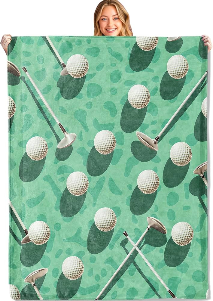 Golf Throw Blanket - 50x60in,Ultra Soft, Cozy Lightweight Flannel,Golfs Ball and Club Pattern Bla... | Amazon (US)