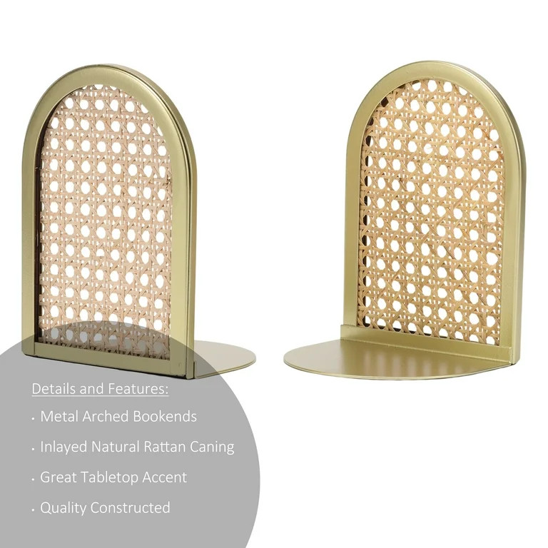 Home Decor Collection Gold and Natural Rattan Decorative Tabletop Bookends - Walmart.com | Walmart (US)